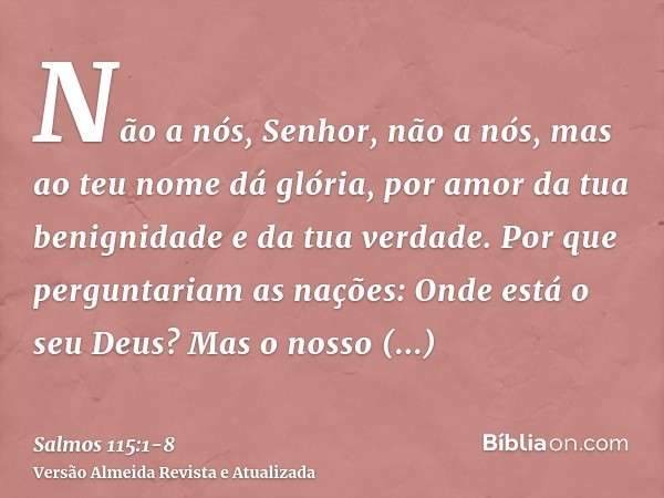 Não a nós, Senhor, não a nós, mas ao teu nome dá glória, por amor da tua benignidade e da tua verdade.Por que perguntariam as nações: Onde está o seu Deus?Mas o