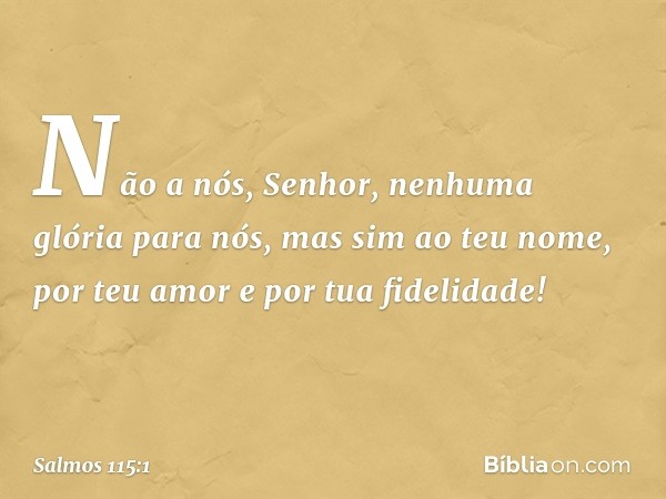 Não a nós, Senhor, nenhuma glória para nós,
mas sim ao teu nome,
por teu amor e por tua fidelidade! -- Salmo 115:1