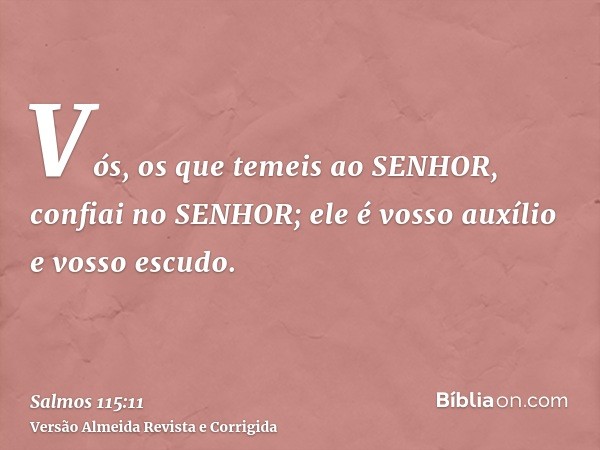 Vós, os que temeis ao SENHOR, confiai no SENHOR; ele é vosso auxílio e vosso escudo.