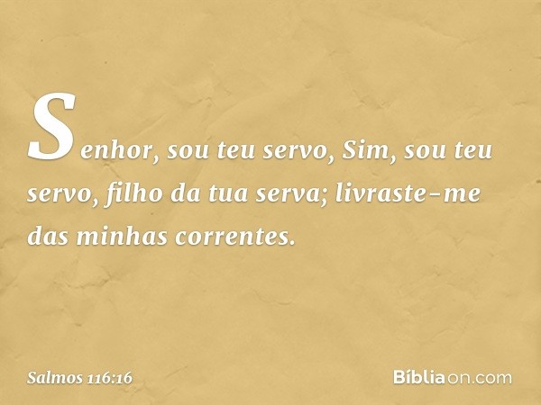 Senhor, sou teu servo,
Sim, sou teu servo, filho da tua serva;
livraste-me das minhas correntes. -- Salmo 116:16