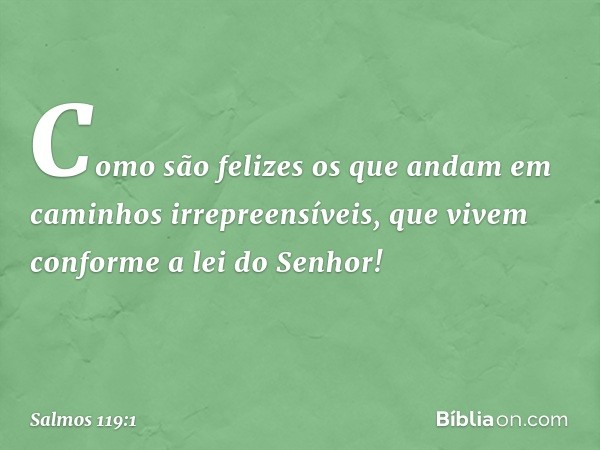 Como são felizes os que andam
em caminhos irrepreensíveis,
que vivem conforme a lei do Senhor! -- Salmo 119:1