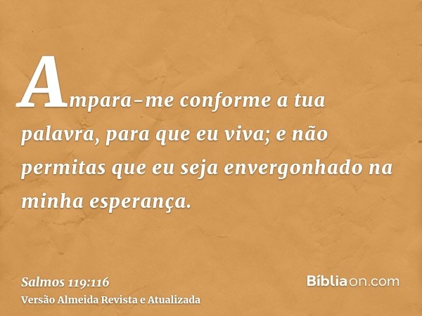 Ampara-me conforme a tua palavra, para que eu viva; e não permitas que eu seja envergonhado na minha esperança.