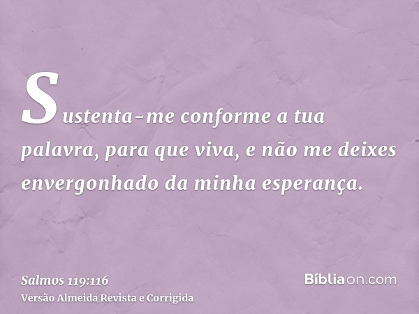 Sustenta-me conforme a tua palavra, para que viva, e não me deixes envergonhado da minha esperança.