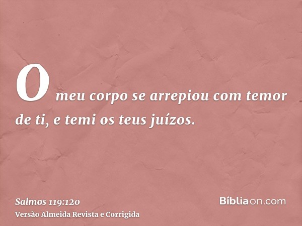 O meu corpo se arrepiou com temor de ti, e temi os teus juízos.