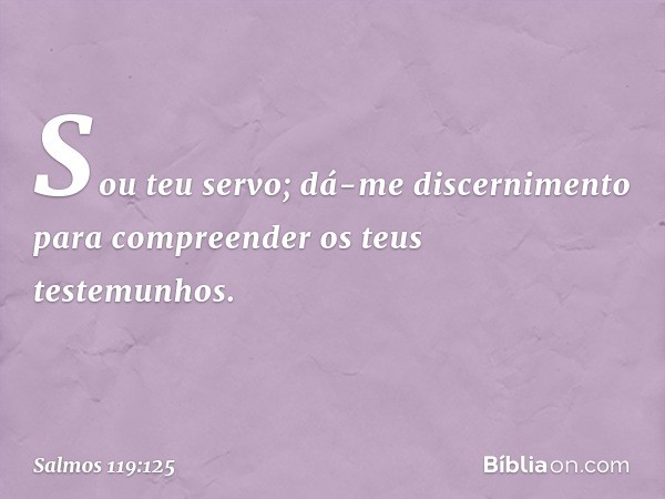 Sou teu servo; dá-me discernimento
para compreender os teus testemunhos. -- Salmo 119:125