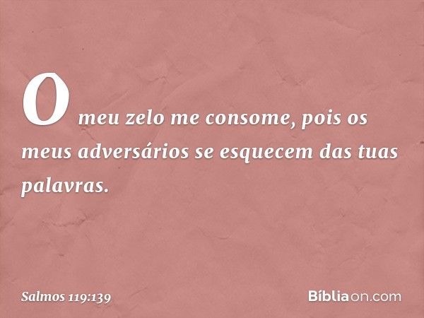 O meu zelo me consome,
pois os meus adversários
se esquecem das tuas palavras. -- Salmo 119:139