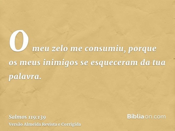 O meu zelo me consumiu, porque os meus inimigos se esqueceram da tua palavra.