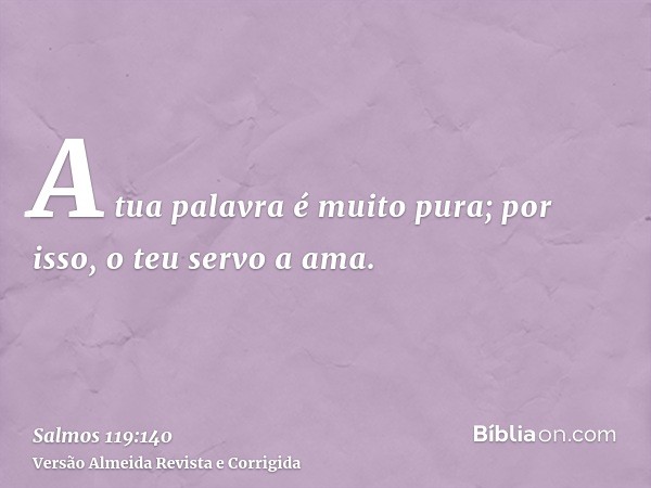 A tua palavra é muito pura; por isso, o teu servo a ama.