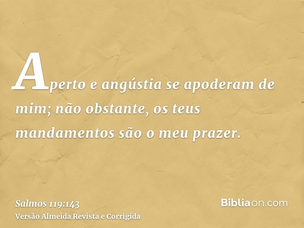 Aperto e angústia se apoderam de mim; não obstante, os teus mandamentos são o meu prazer.