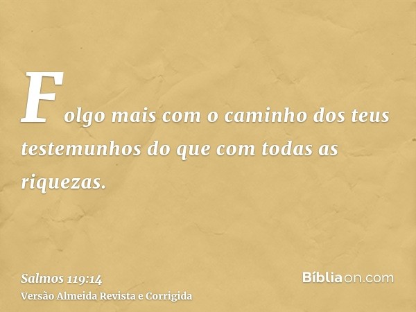 Folgo mais com o caminho dos teus testemunhos do que com todas as riquezas.