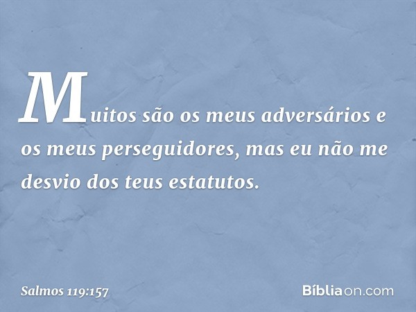 Muitos são os meus adversários
e os meus perseguidores,
mas eu não me desvio dos teus estatutos. -- Salmo 119:157