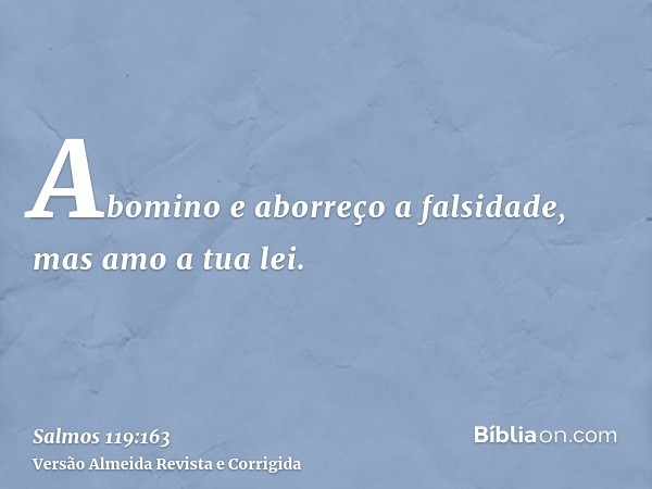Abomino e aborreço a falsidade, mas amo a tua lei.