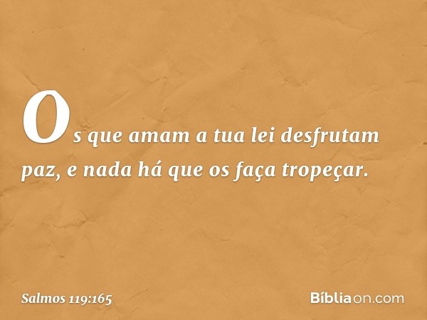 Os que amam a tua lei desfrutam paz,
e nada há que os faça tropeçar. -- Salmo 119:165