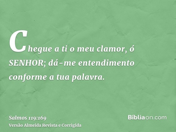 Chegue a ti o meu clamor, ó SENHOR; dá-me entendimento conforme a tua palavra.