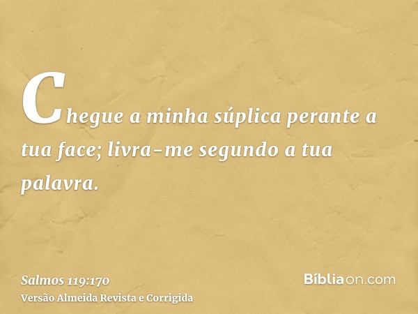 Chegue a minha súplica perante a tua face; livra-me segundo a tua palavra.