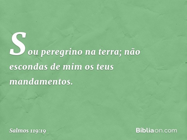 Sou peregrino na terra;
não escondas de mim os teus
mandamentos. -- Salmo 119:19