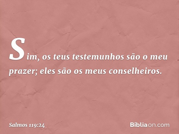 Sim, os teus testemunhos são o meu prazer;
eles são os meus conselheiros. -- Salmo 119:24