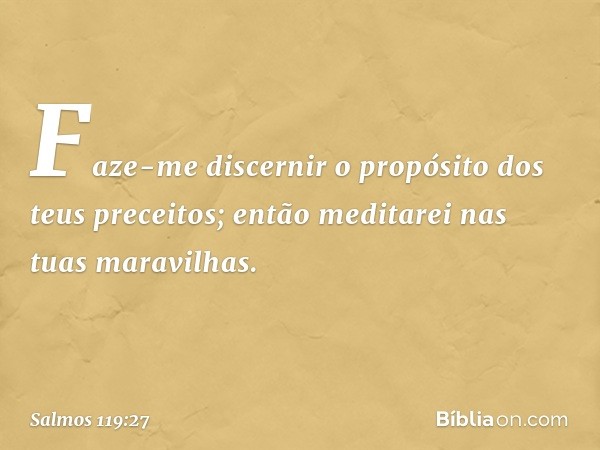 Faze-me discernir o propósito
dos teus preceitos;
então meditarei nas tuas maravilhas. -- Salmo 119:27