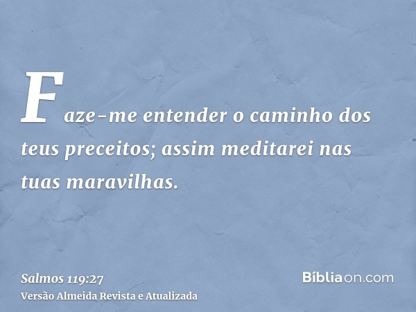 Faze-me entender o caminho dos teus preceitos; assim meditarei nas tuas maravilhas.