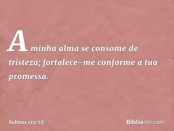 A minha alma se consome de tristeza;
fortalece-me conforme a tua promessa. -- Salmo 119:28