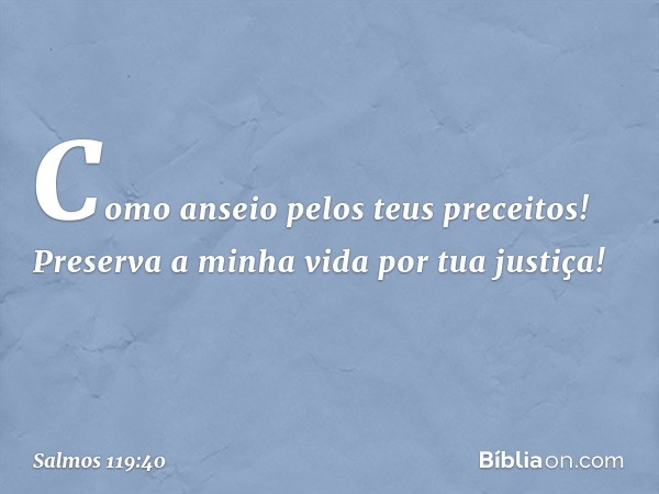 Como anseio pelos teus preceitos!
Preserva a minha vida por tua justiça! -- Salmo 119:40