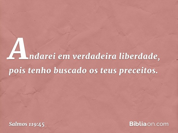 Andarei em verdadeira liberdade,
pois tenho buscado os teus preceitos. -- Salmo 119:45