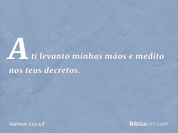 A ti levanto minhas mãos
e medito nos teus decretos. -- Salmo 119:48