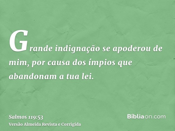 Grande indignação se apoderou de mim, por causa dos ímpios que abandonam a tua lei.