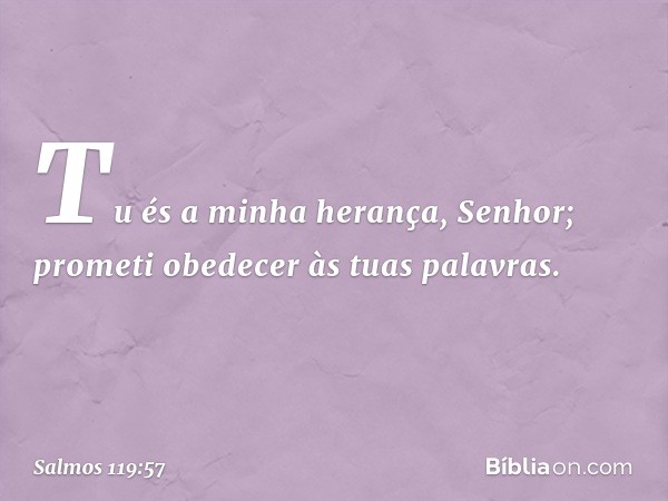 Tu és a minha herança, Senhor;
prometi obedecer às tuas palavras. -- Salmo 119:57