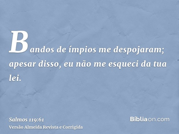Bandos de ímpios me despojaram; apesar disso, eu não me esqueci da tua lei.