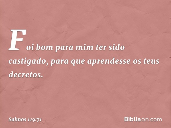 Foi bom para mim ter sido castigado,
para que aprendesse os teus decretos. -- Salmo 119:71