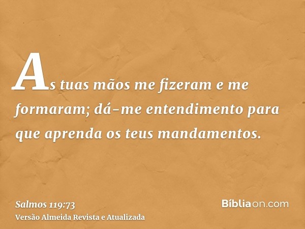 As tuas mãos me fizeram e me formaram; dá-me entendimento para que aprenda os teus mandamentos.