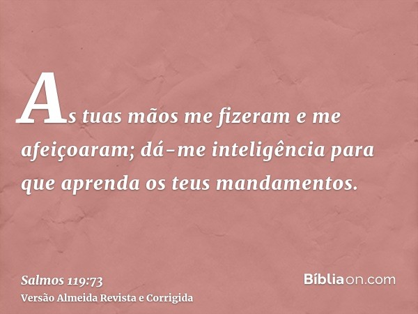 As tuas mãos me fizeram e me afeiçoaram; dá-me inteligência para que aprenda os teus mandamentos.