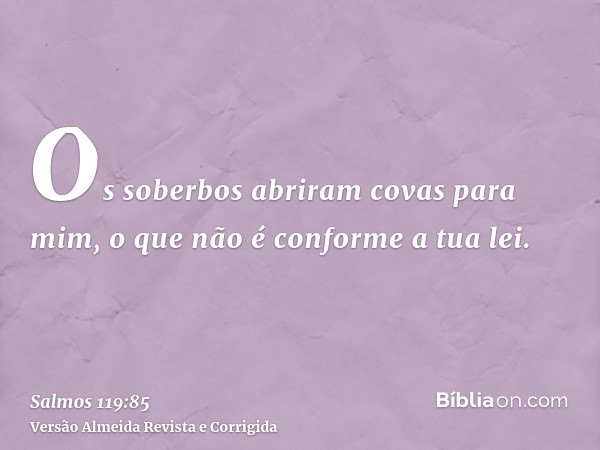Os soberbos abriram covas para mim, o que não é conforme a tua lei.