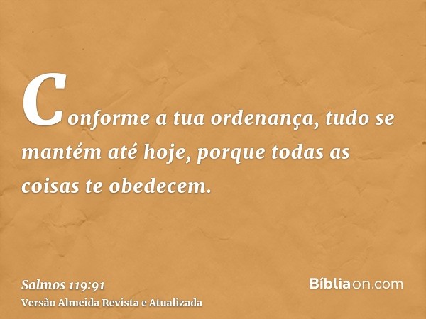 Conforme a tua ordenança, tudo se mantém até hoje, porque todas as coisas te obedecem.