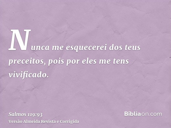 Nunca me esquecerei dos teus preceitos, pois por eles me tens vivificado.