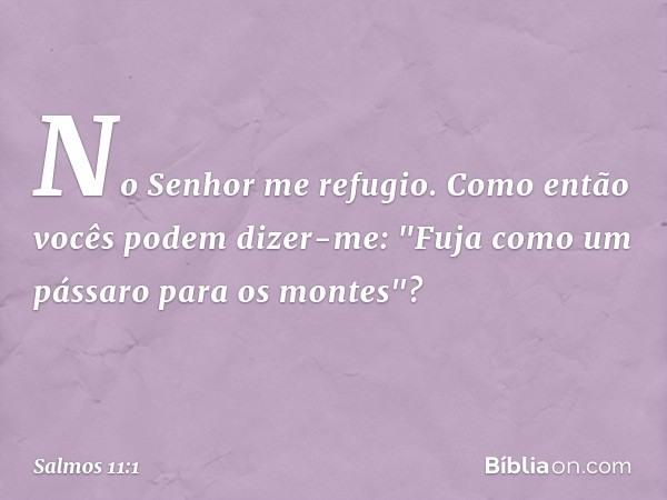 No Senhor me refugio.
Como então vocês podem dizer-me:
"Fuja como um pássaro para os montes"? -- Salmo 11:1