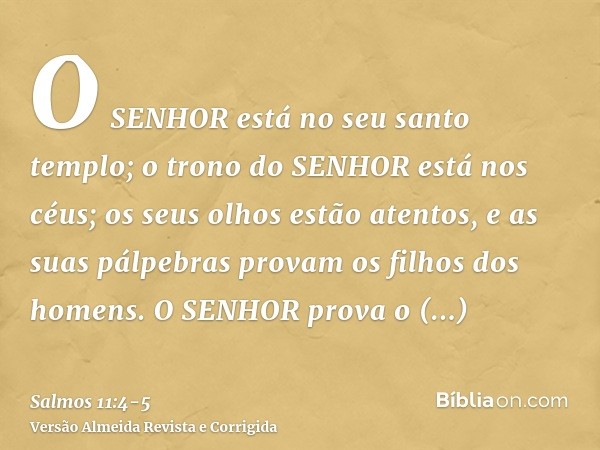 O SENHOR está no seu santo templo; o trono do SENHOR está nos céus; os seus olhos estão atentos, e as suas pálpebras provam os filhos dos homens.O SENHOR prova 