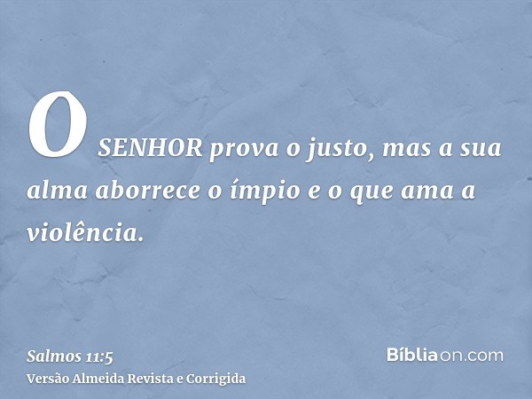 O SENHOR prova o justo, mas a sua alma aborrece o ímpio e o que ama a violência.