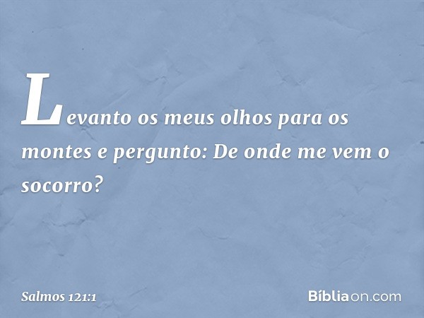 Levanto os meus olhos para os montes
e pergunto:
De onde me vem o socorro? -- Salmo 121:1