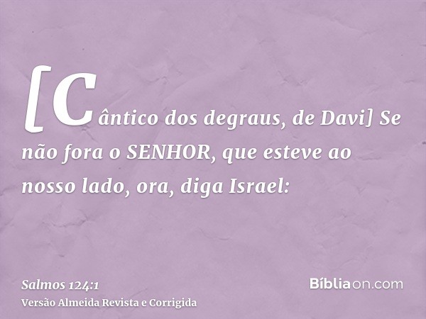 [Cântico dos degraus, de Davi] Se não fora o SENHOR, que esteve ao nosso lado, ora, diga Israel: