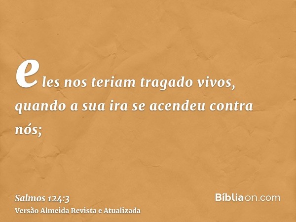 eles nos teriam tragado vivos, quando a sua ira se acendeu contra nós;