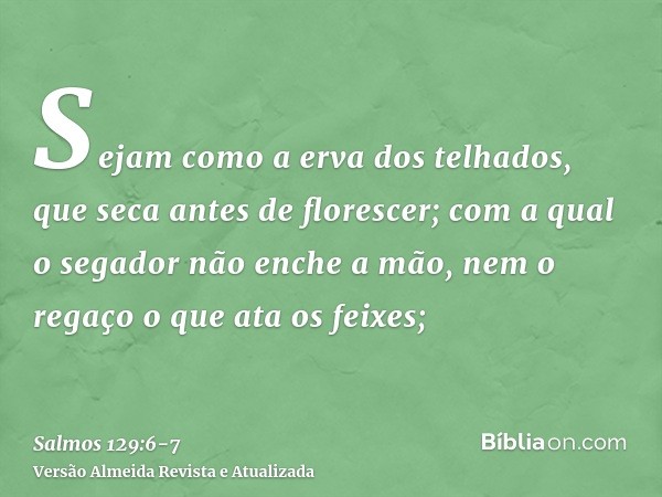Sejam como a erva dos telhados, que seca antes de florescer;com a qual o segador não enche a mão, nem o regaço o que ata os feixes;