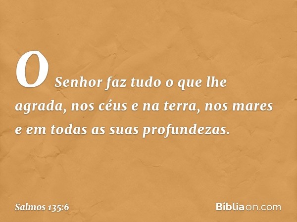 O Senhor faz tudo o que lhe agrada,
nos céus e na terra,
nos mares e em todas as suas profundezas. -- Salmo 135:6