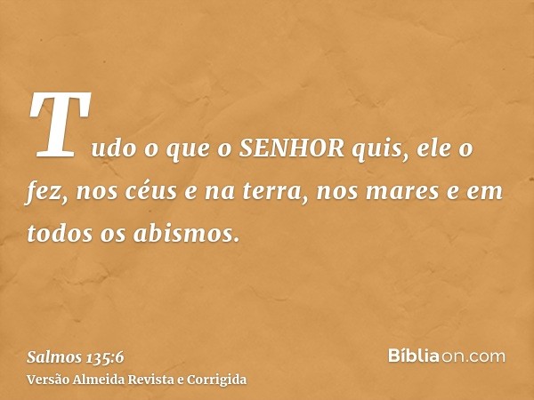 Tudo o que o SENHOR quis, ele o fez, nos céus e na terra, nos mares e em todos os abismos.