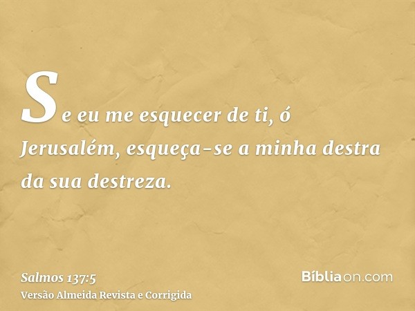 Se eu me esquecer de ti, ó Jerusalém, esqueça-se a minha destra da sua destreza.