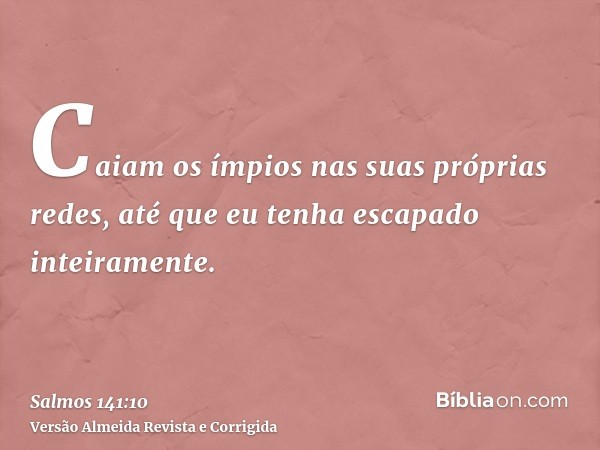 Caiam os ímpios nas suas próprias redes, até que eu tenha escapado inteiramente.