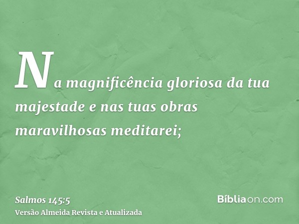 Na magnificência gloriosa da tua majestade e nas tuas obras maravilhosas meditarei;