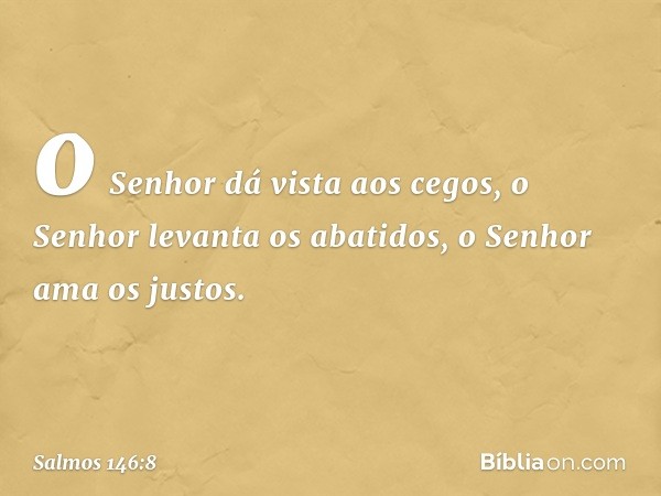 o Senhor dá vista aos cegos,
o Senhor levanta os abatidos,
o Senhor ama os justos. -- Salmo 146:8