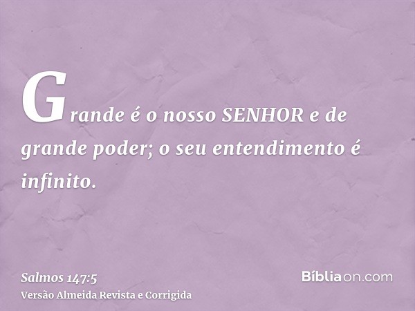 Grande é o nosso SENHOR e de grande poder; o seu entendimento é infinito.